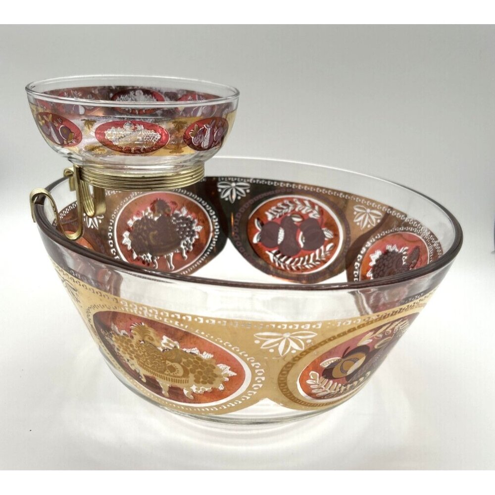 Vtg MCM Cera Chip & Dip Set Mid Century‎ Modern Burgundy Gold CGP9